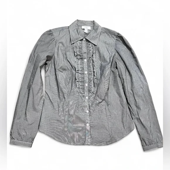 LOFT Black and White Striped Button-Up Shirt Classic Preppy - Picture 1 of 7